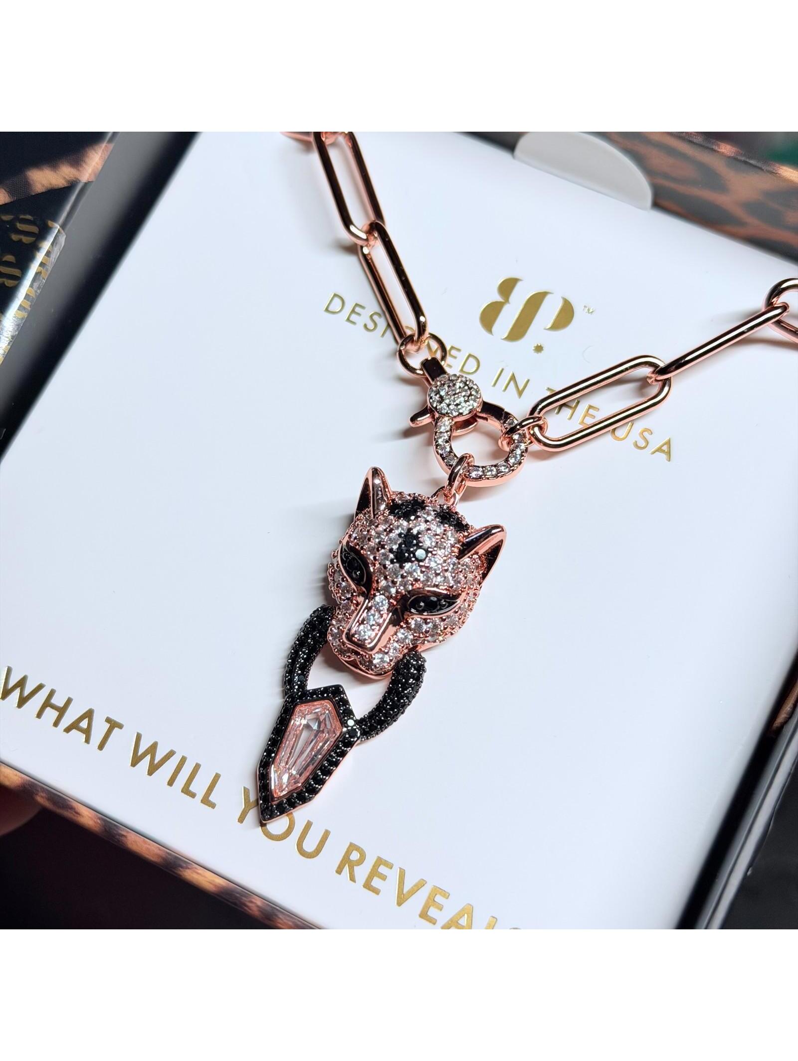 Bomb Party Untamed Necklace Jag Jaguar "Silent Roar" Black Onyx On Rose Gold